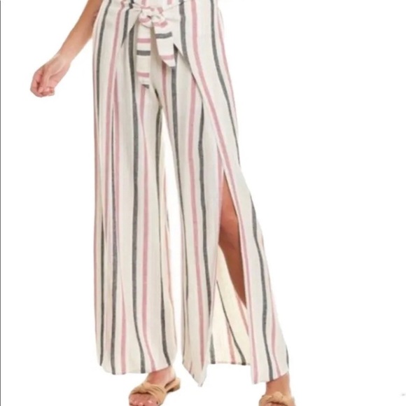 Vince Camuto Linen Split Leg Wrap Waist Tie Pants - Picture 4 of 8